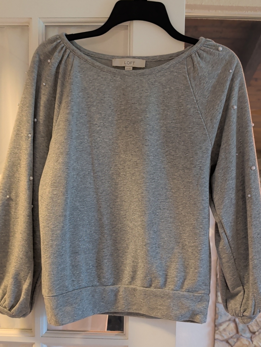 LOFT Light Gray Pearl-Trim Sweatshirt